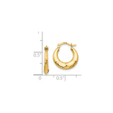 14k Yellow Gold Hoop Earrings, Diamond Cut Texture, Polished Puffed Design, Hinged Clasp