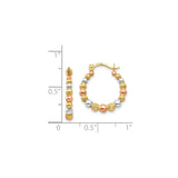 14k Yellow Gold Tri-Color Hoop Earrings with Polished and Textured Beaded Design