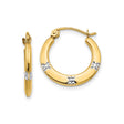 14k Yellow Gold and Rhodium Hoop Earrings with Polished Finish and Floral Accents for Women