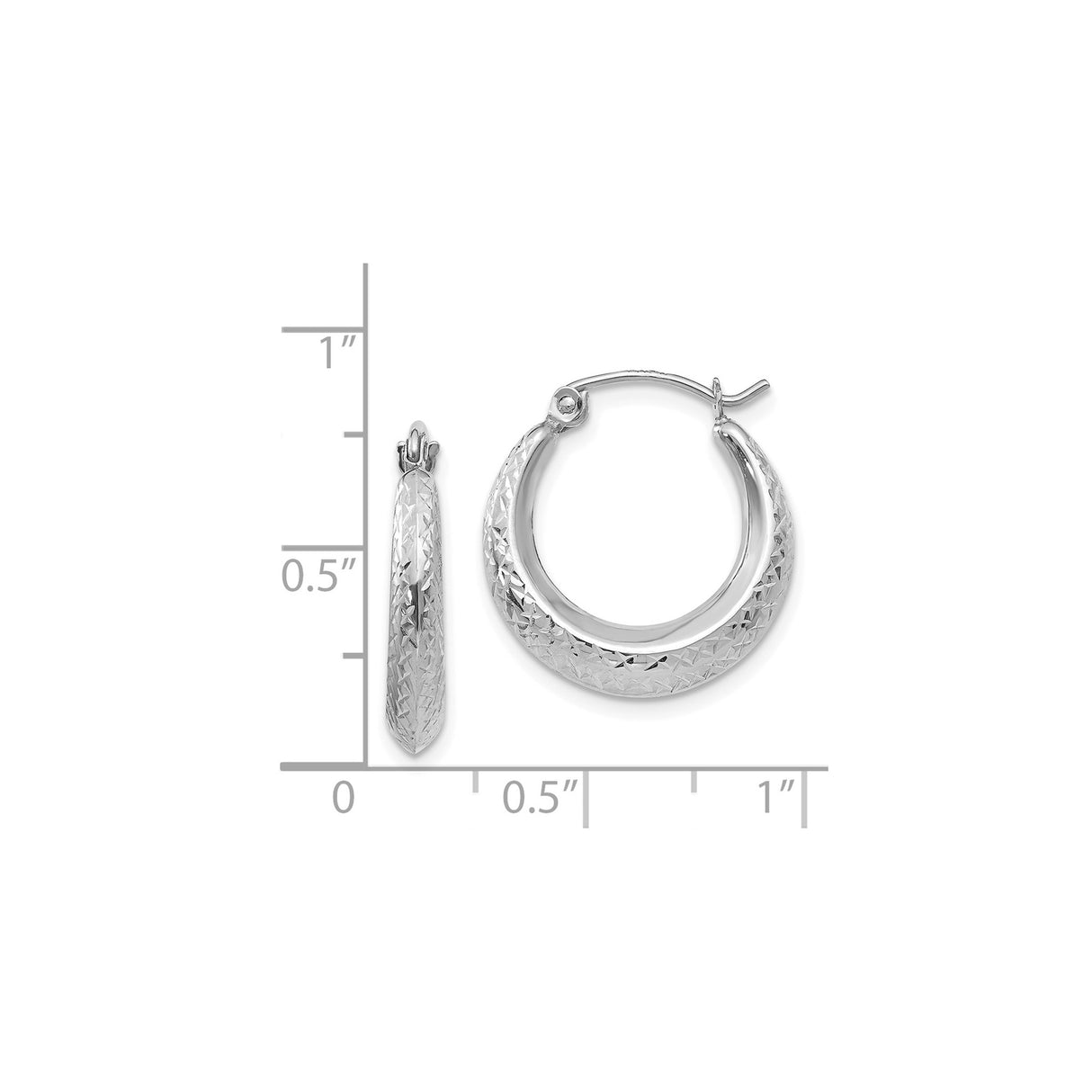14k White Gold Hoop Earrings with Diamond Cut Faceted Textured Design for Women