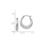 14k White Gold Hoop Earrings with Diamond Cut Faceted Textured Design for Women
