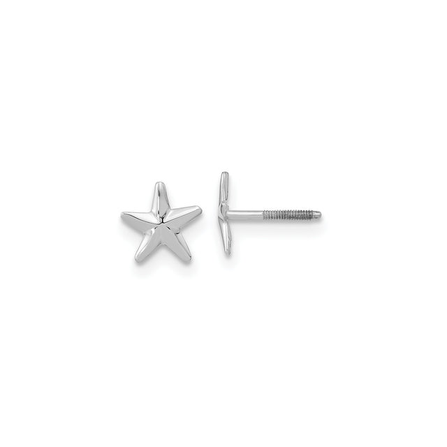 14k White Gold Star Shaped Stud Earrings with Screw Backs, Celestial Minimalist Design