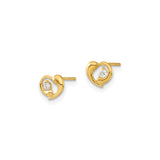 14k Yellow Gold Heart Stud Earrings with Cubic Zirconia Center, Open Heart Design