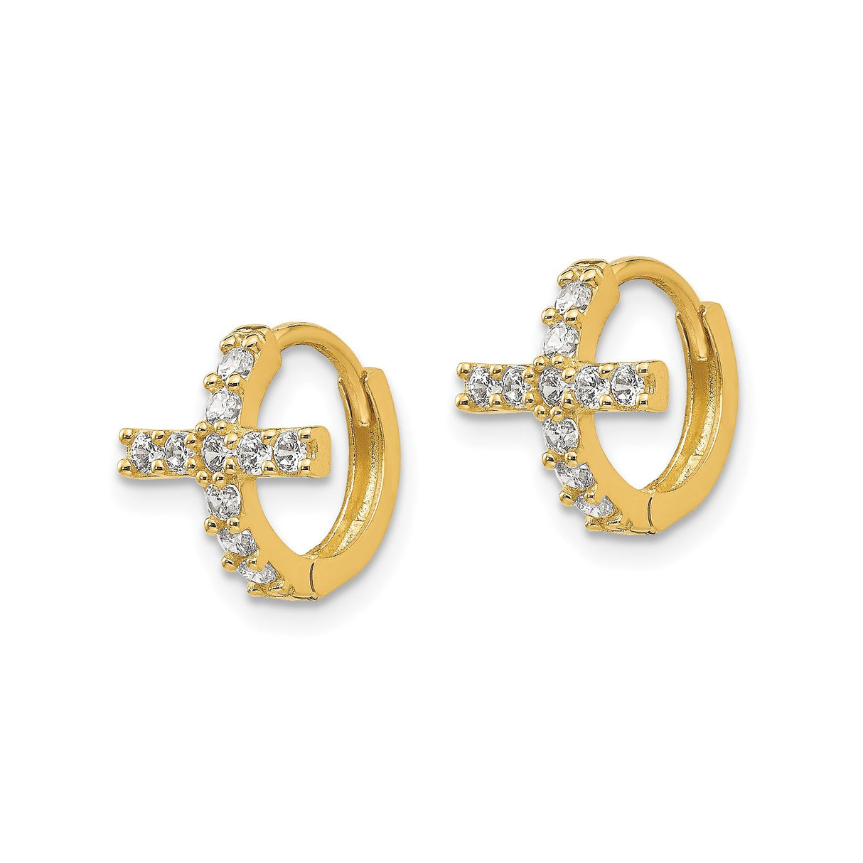 14k Yellow Gold Cross Pendant and Cubic Zirconia Hoop Earrings, Spiritual Minimalist Jewelry