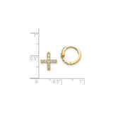 14k Yellow Gold Cross Pendant and Cubic Zirconia Hoop Earrings, Spiritual Minimalist Jewelry