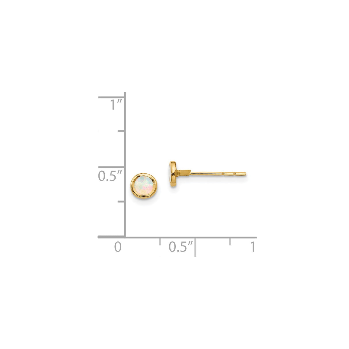 14k Yellow Gold Opal Stud Earrings, Round Bezel Set Minimalist Gold Studs for Women