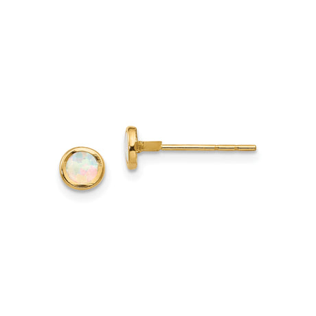 14k Yellow Gold Opal Stud Earrings, Round Bezel Set Minimalist Gold Studs for Women