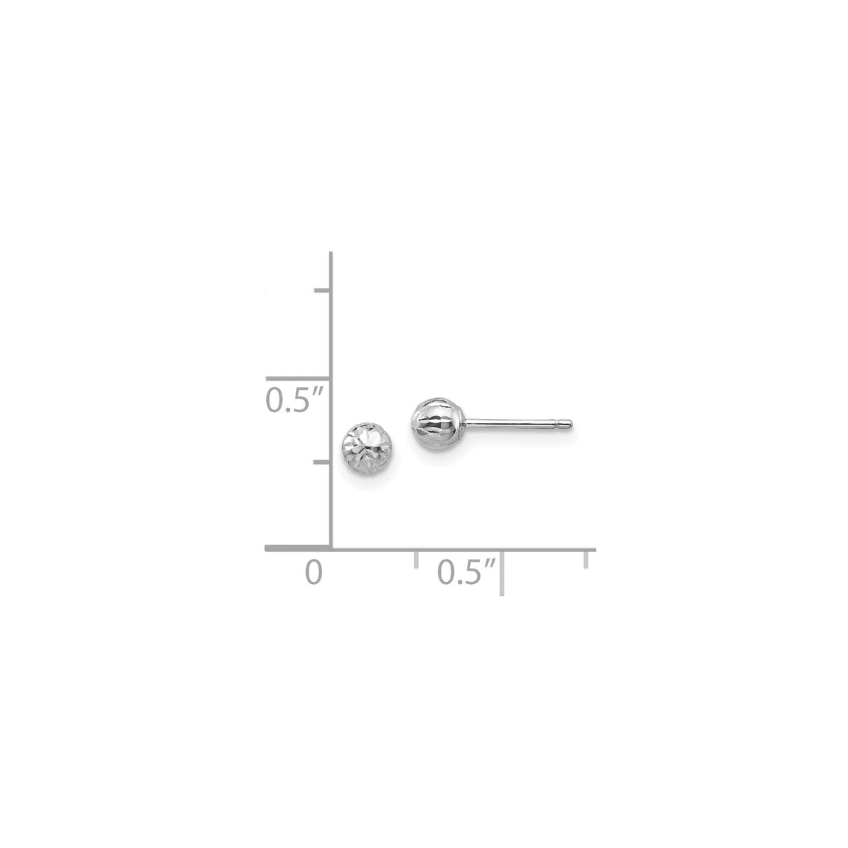 14k White Gold Ball Stud Earrings with Faceted Diamond-Cut Design, Minimalist Unisex Style