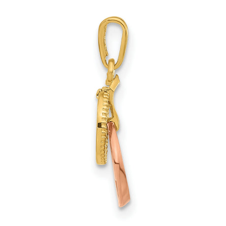 14k Yellow Gold Pendant with Cubic Zirconia, Interlocking Circles, Rose Gold Accent, Modern Design