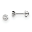 14k White Gold Solitaire Bezel Stud Earrings with Cubic Zirconia, Minimalist Modern Style