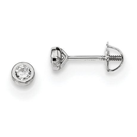 14k White Gold Solitaire Bezel Stud Earrings with Cubic Zirconia, Minimalist Modern Style