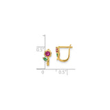 14k Yellow Gold Hoop Earrings with Cubic Zirconia, Floral Design, Nature Inspired for Women