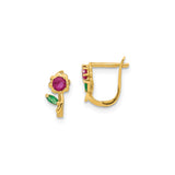 14k Yellow Gold Hoop Earrings with Cubic Zirconia, Floral Design, Nature Inspired for Women