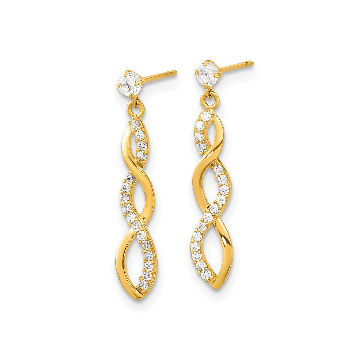 14k Yellow Gold Dangle Earrings with Cubic Zirconia, Twisted Infinity Design