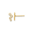 14k Yellow Gold Stud Earrings with Cubic Zirconia, Three-Stone Bezel Design, Minimalist Style
