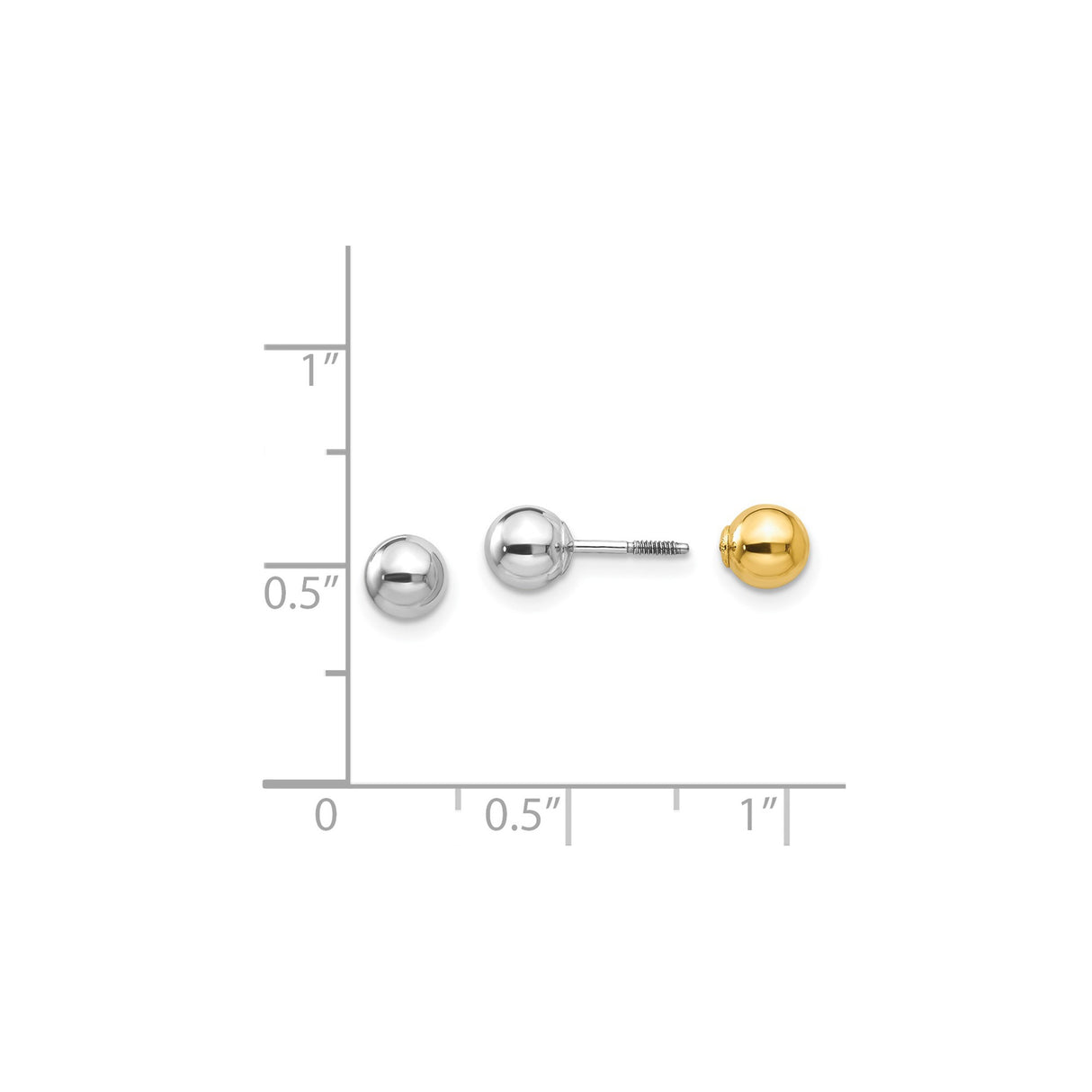 14k Two Tone Gold Ball Stud Earrings with Screw Back, Polished Minimalist Style