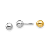 14k Two Tone Gold Ball Stud Earrings with Screw Back, Polished Minimalist Style
