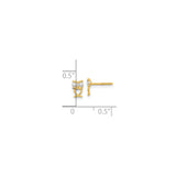14k Yellow Gold Owl Stud Earrings with Cubic Zirconia Eyes and Heart Body