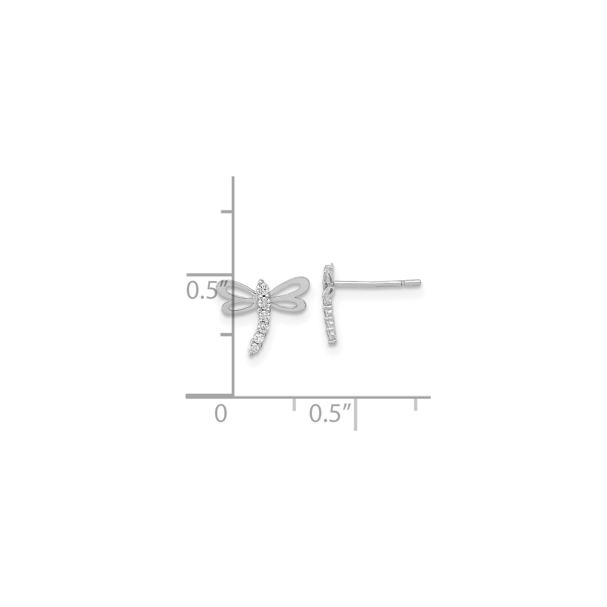14k White Gold Dragonfly Stud Earrings with Cubic Zirconia and Openwork Wings