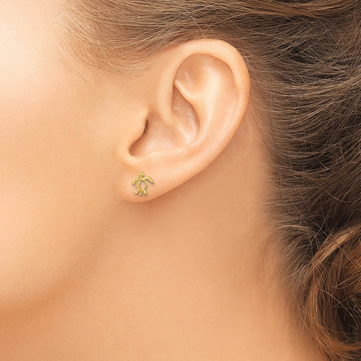 14k Yellow Gold Sea Turtle Stud Earrings, Open Nautical Design, Lightweight Animal Jewelry