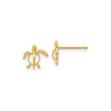 14k Yellow Gold Sea Turtle Stud Earrings, Open Nautical Design, Lightweight Animal Jewelry