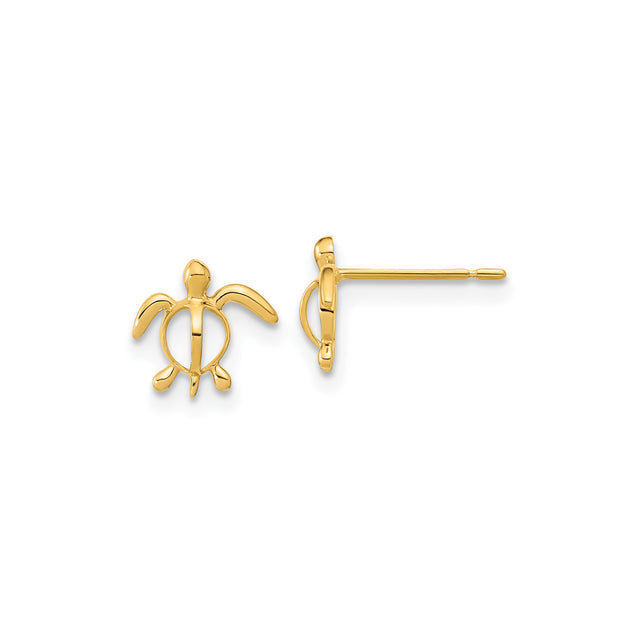 14k Yellow Gold Sea Turtle Stud Earrings, Open Nautical Design, Lightweight Animal Jewelry