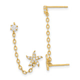 14k Yellow Gold Drop Earrings with Cubic Zirconia, Star and Floral Motif