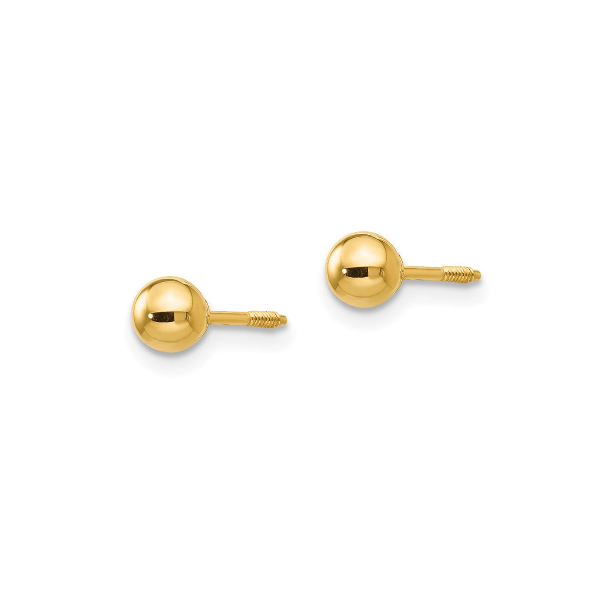 14k Yellow Gold Ball Stud Earrings, Screw-Back, Minimalist Polished Finish, Unisex Fine Jewelry