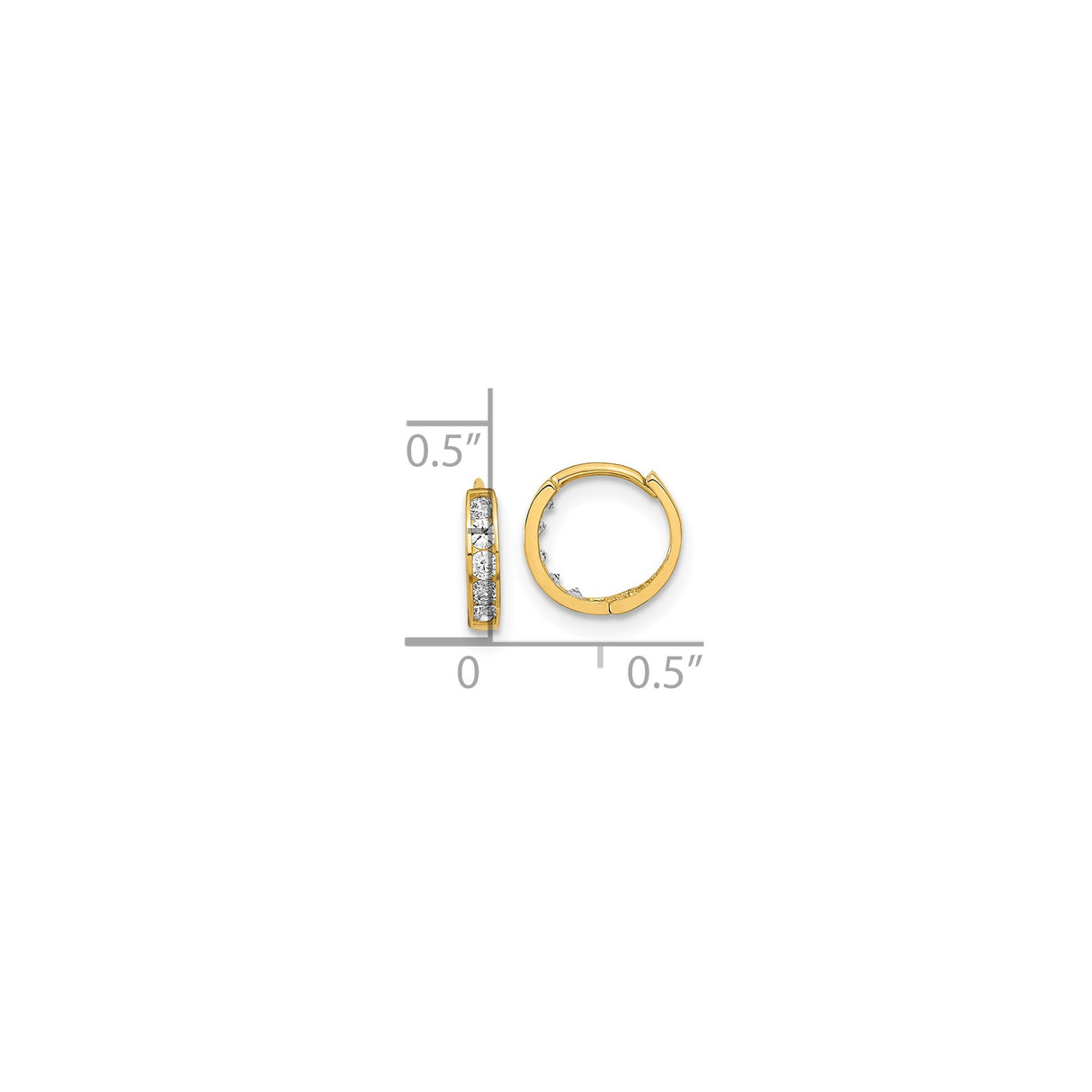 14k Yellow Gold Hoop Earrings with Cubic Zirconia, Channel Set Classic Design