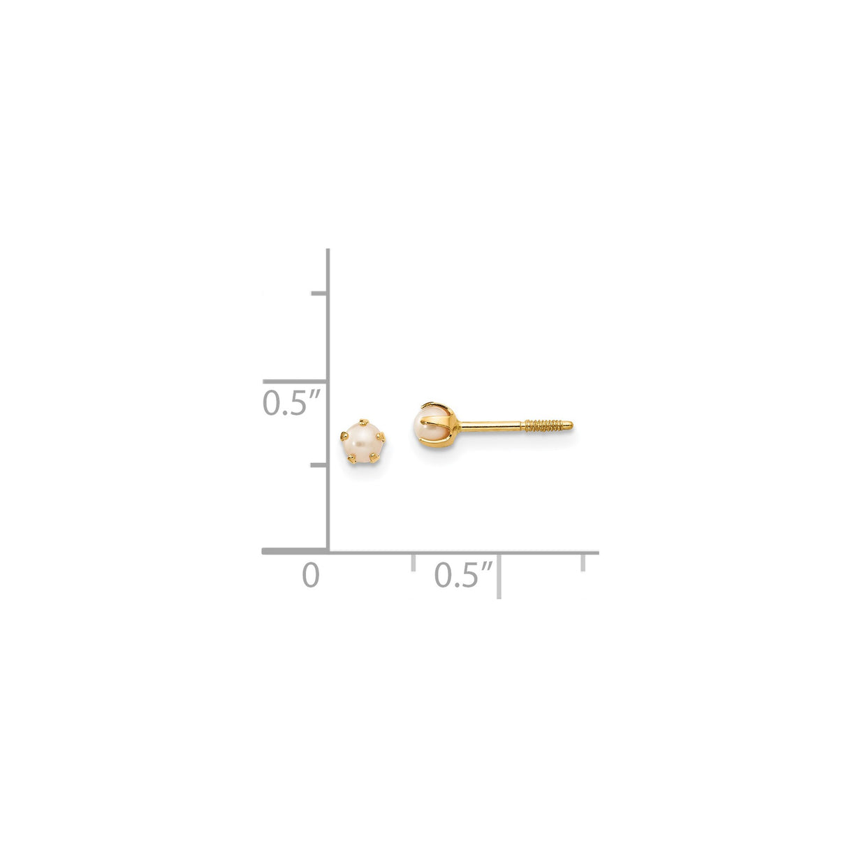 14k Yellow Gold Stud Earrings with Round White Cultured Pearls, Six-Prong Screw Back Design