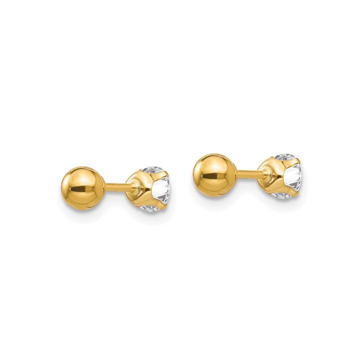 14k Yellow Gold Solitaire Stud Earrings with Clear Cubic Zirconia, Screw Back