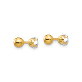 14k Yellow Gold Solitaire Stud Earrings with Clear Cubic Zirconia, Screw Back