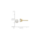 14k Yellow Gold Stud Earrings with Cubic Zirconia, Round Solitaire Four Prong Setting