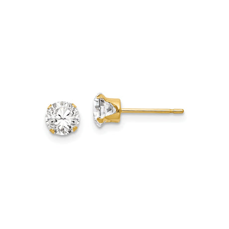 14k Yellow Gold Stud Earrings with Cubic Zirconia, Round Solitaire Four Prong Setting