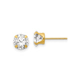 14k Yellow Gold Stud Earrings with Cubic Zirconia, Classic Solitaire Four Prong Setting