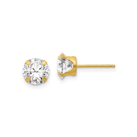 14k Yellow Gold Stud Earrings with Cubic Zirconia, Classic Solitaire Four Prong Setting