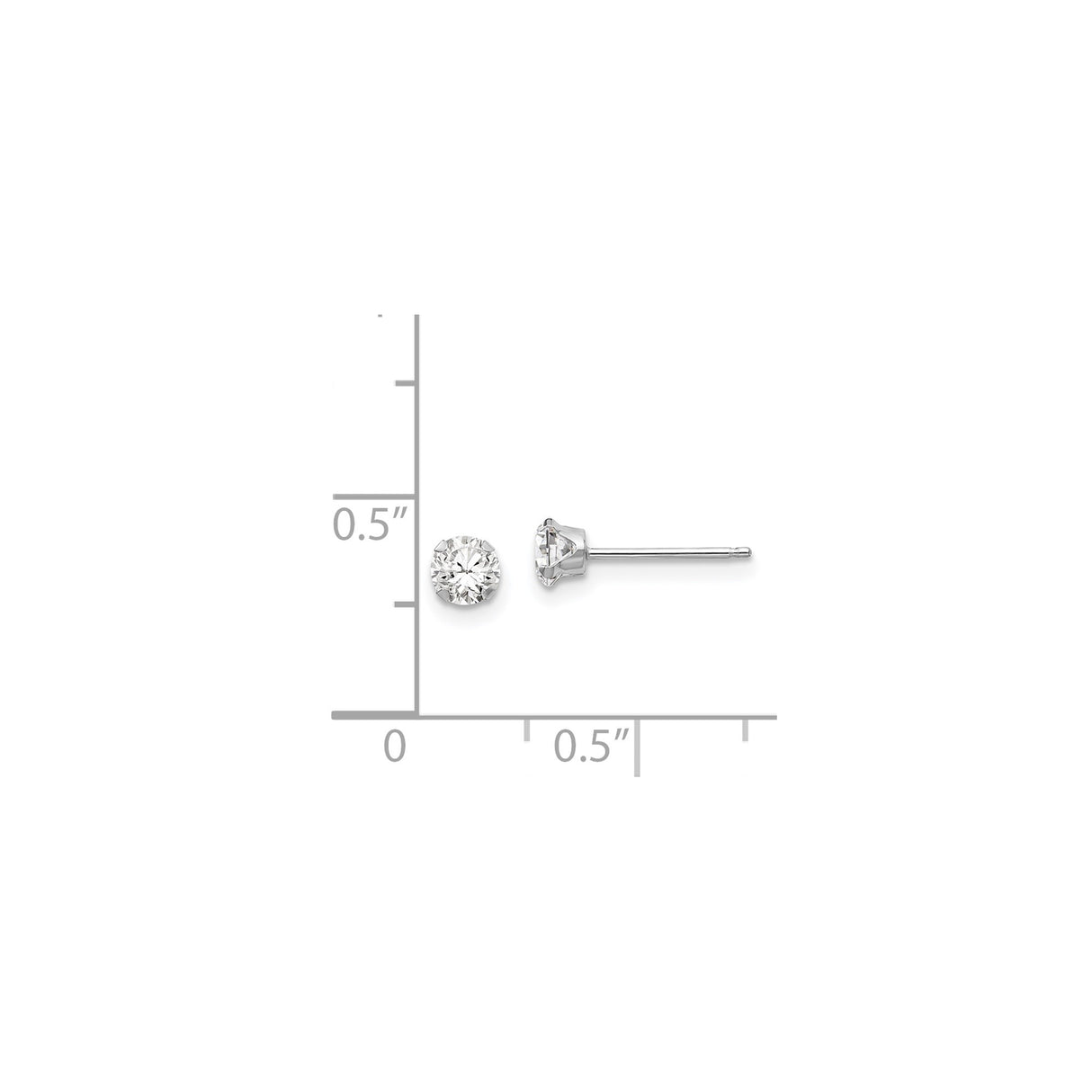 14k White Gold Stud Earrings with Cubic Zirconia, Minimalist Round Design for Women