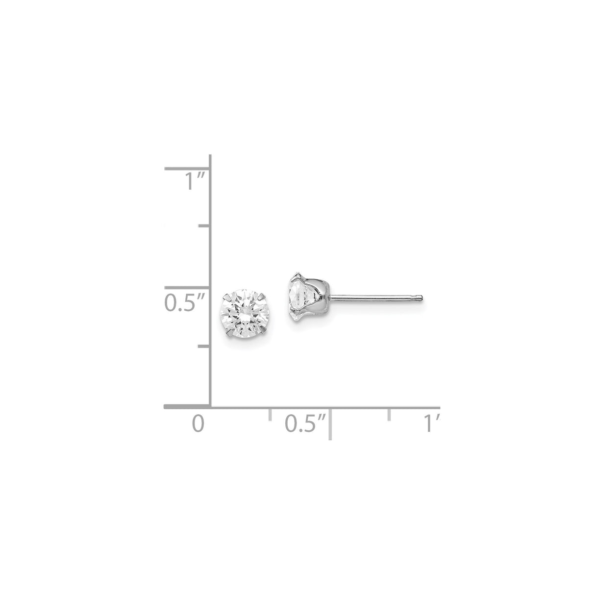 14k White Gold Stud Earrings with Cubic Zirconia in Classic Four Prong Solitaire Setting
