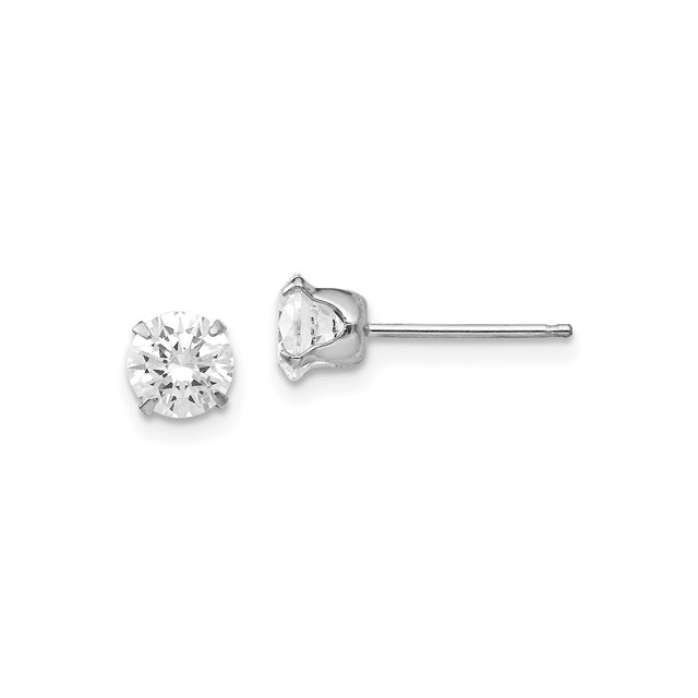 14k White Gold Stud Earrings with Cubic Zirconia in Classic Four Prong Solitaire Setting