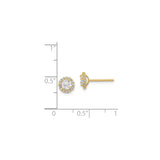 14k Yellow Gold Stud Earrings with Round Center and Halo Design for Women