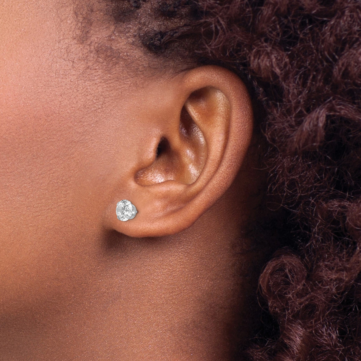 14k White Gold Stud Earrings with Cubic Zirconia, Solitaire Four Prong Setting, Minimalist Style