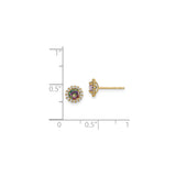 14k Yellow Gold Stud Earrings with Round Mystic Topaz and White Gemstone Halo
