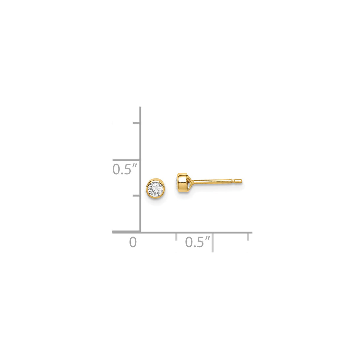 14k Yellow Gold Stud Earrings with Round Bezel Set Cubic Zirconia, Minimalist Design