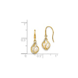 14k Yellow Gold Dangle Earrings with White Pearl and Twisted Teardrop Design