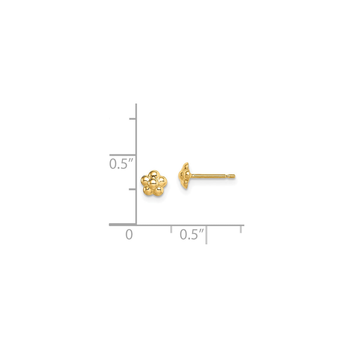 14k Yellow Gold Stud Earrings, Six-Petal Flower Design, Delicate Floral Style for Women