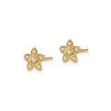 14k Yellow Gold Flower Stud Earrings with Five Petal Floral Design and White Stones
