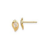 14k Yellow Gold Diamond Stud Earrings with Marquise Leaf Design