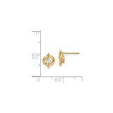 14k Yellow Gold Swirl Stud Earrings with Round Clear Gemstone, Modern Abstract Design