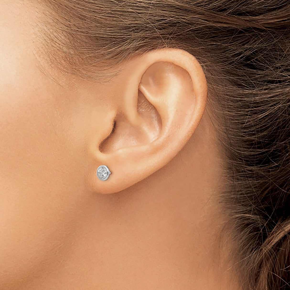 14k White Gold Stud Earrings with Cubic Zirconia, Bezel Set Minimalist Design