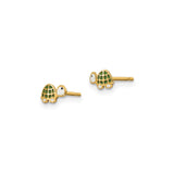 14k Yellow Gold Turtle Stud Earrings with Green and White Enamel, Animal Theme for Girls